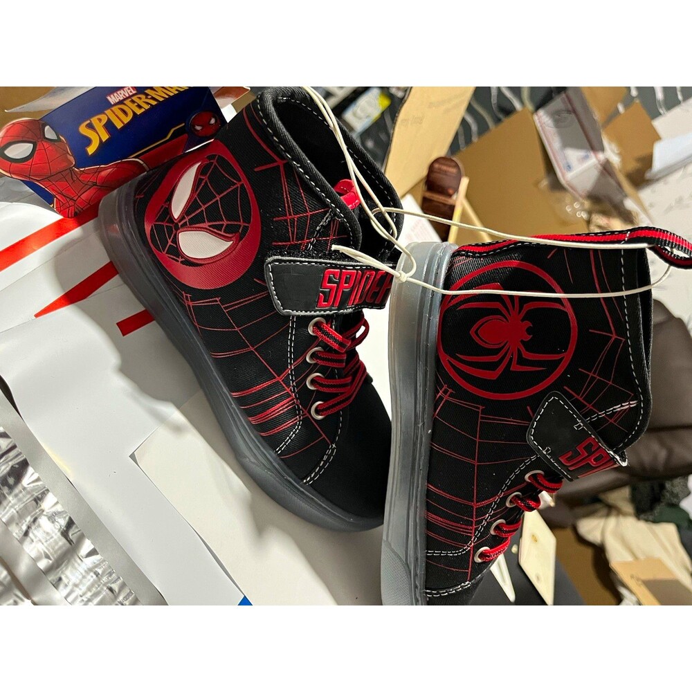 Marvel Spider-Man Kids Black/Red High-Top Lace-Up Sneakers US 1